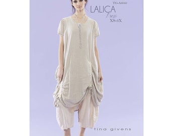 Tina Givens Lalica Dress with Drawstring Sides sizes XS-3X Sewing Pattern #TG-A6040