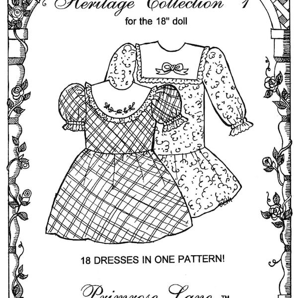 18 Doll Dresses in 1 Pattern - Primrose Lane Sewing Pattern Heritage Collection 1 for 18" Dolls