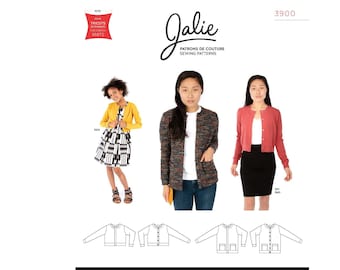 Jalie Charlotte Cardigan with Jewel Neck & Long Sleeves Sewing Pattern # 3900 in 28 Sizes Women and Girls