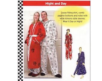 Men's & Women's Loose Fitting Shirt, Pajama Bottoms and Robe sizes XS-5XL Dana Marie Sewing Pattern # 1033 Night and Day