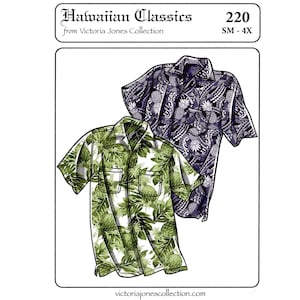 Men's Loose-fit, Casual Hawaiian Aloha Shirt size S-4XL Victoria Jones Sewing Pattern #220