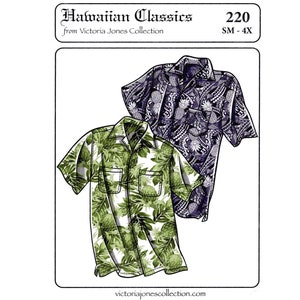 Men&#39;s Loose-fit, Casual Hawaiian Aloha Shirt size S-4XL Victoria Jones Sewing Pattern #220