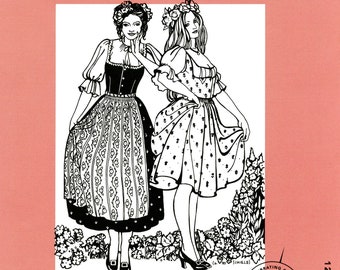 Folkwear Austrian Dirndl Dress / Jumper, Blouse and Apron Sewing Pattern 123 size XS-3X German, Swiss Style