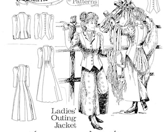 Buckaroo Bobbins Ladies' 1880's - 1890's Outing Jacket Sewing Pattern - 2 Long Coats, 3 Jackets & 1 Vest sizes 6-20