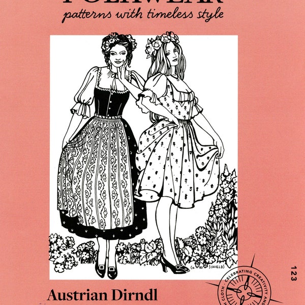 Folkwear Austrian Dirndl Dress / Jumper, Blouse and Apron Sewing Pattern 123 size XS-3X German, Swiss Style