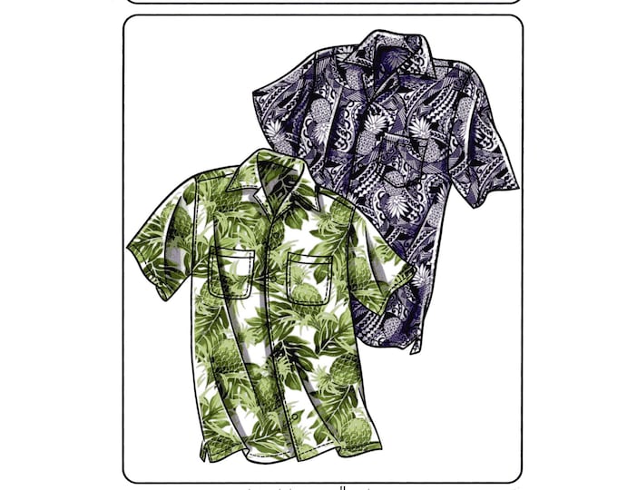 Featured listing image: Men's Loose-fit, Casual Hawaiian Aloha Shirt size S-4XL Victoria Jones Sewing Pattern #220