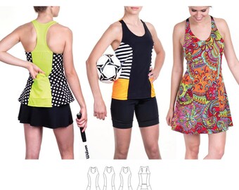 Jalie Racerback Tank Top & Tennis Dress w/Built in Bra Sewing Pattern 3463 Anne-Marie - 27 Sizes for Women and Girls