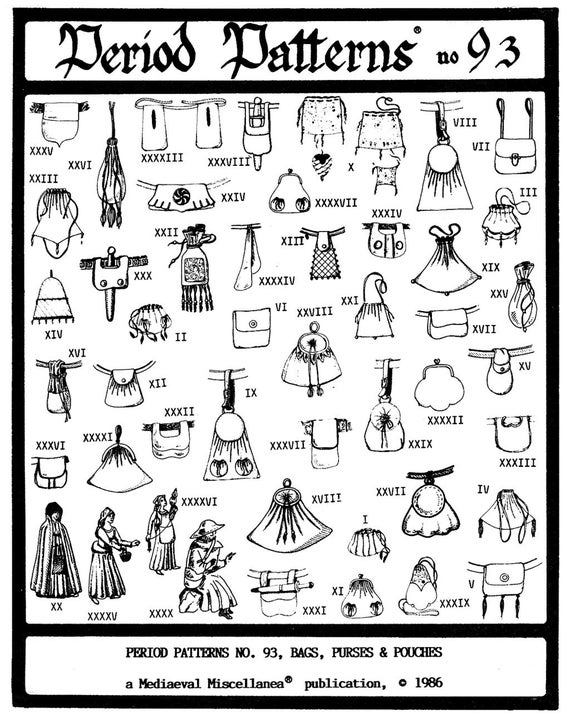 Medieval Renaissance Bags Purses Pouches Period Patterns Sewing Pattern 93