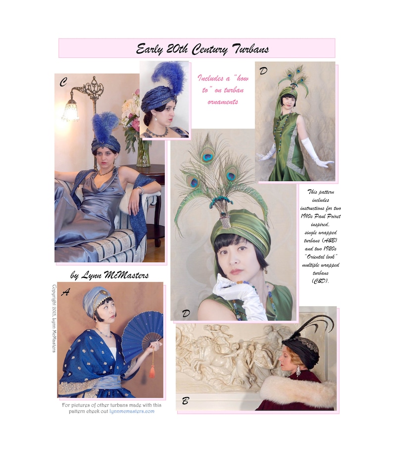 Edwardian Hats, Titanic Hats, Tea Party Hats     Ladies Early 20th Century 1910s-1920s Turbans - Lynn McMasters Sewing Pattern # 62 $12.95 AT vintagedancer.com