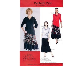 Perfect Pair Knit Top & Reversible Skirt XS-3XL Saf-T-Pockets Sewing Pattern # 2008