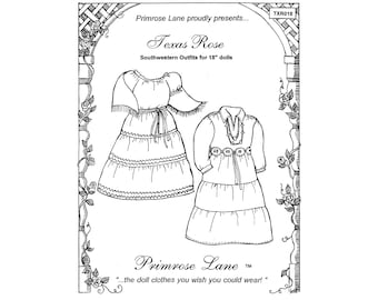 Texas Rose Southwestern Outfits for 18" Dolls Sewing Pattern - Primrose Lane # TXR018