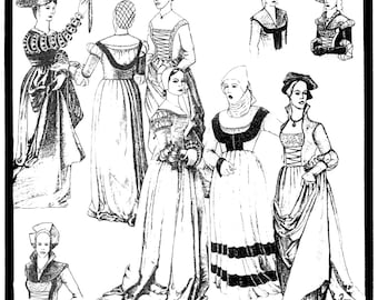 German Puff-and-Slash Gowns 1500-1545 Renaissance era Costume  Period Patterns Sewing Pattern #46 sizes 6-20