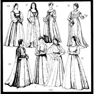 Italian Renaissance Gowns circa 1470-1505 Period Patterns Sewing Pattern # 41 in 8 Styles sizes 6-20