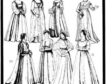 Italian Renaissance Gowns circa 1470-1505 Period Patterns Sewing Pattern # 41 in 8 Styles sizes 6-20