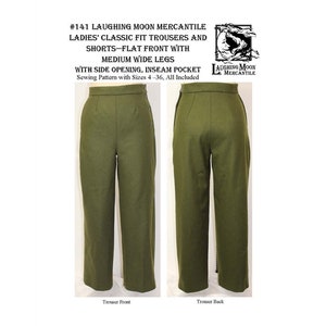 Ladies&#39; Classic Fit Trousers & Shorts - Laughing Moon Printed Sewing Pattern #141 sizes 4-36