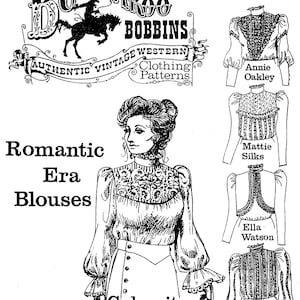 Ladies' Romantic Era Blouses sizes 6-24 Victorian / Western 5 Styles - Buckaroo Bobbins Sewing Pattern