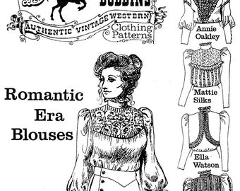 Ladies' Romantic Era Blouses sizes 6-24 Victorian / Western 5 Styles - Buckaroo Bobbins Sewing Pattern