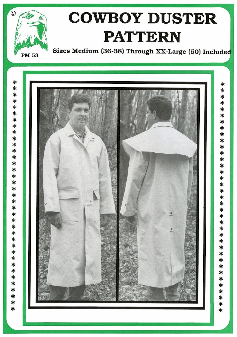 Victorian Sewing Patterns- Dress, Blouse, Hat, Coat, Lingerie     Cowboy Duster - Old West Coat - Mens Sizes M-XXL Eagles View Sewing Pattern # 53 $10.95 AT vintagedancer.com