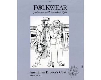 Folkwear Australian Drover's Coat Sewing Pattern #137 & Pullover Knitted Sweater Pattern sizes XS-XL for Men and Women