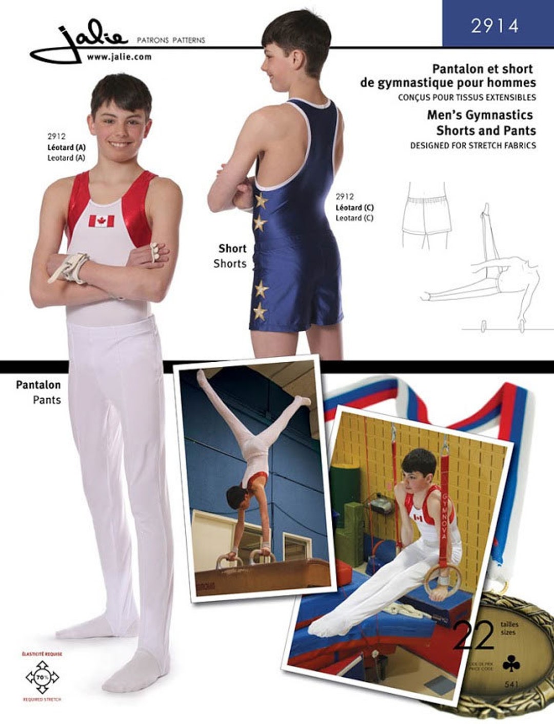 Jalie Men's & Boys' Gymnastics Shorts and Pants Sewing Pattern 2914 