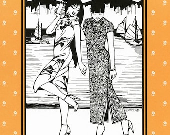 Folkwear Hong Kong Cheongsam Long Dress sizes XS-3XL Sewing Pattern # 122 1930s-Modern Style