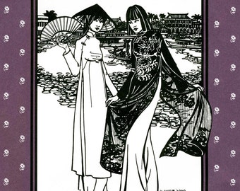 Folkwear Vietnamese Ao Dai Flowing Tunic & Wide-leg Pants Sewing Pattern #139 sizes XS-XL