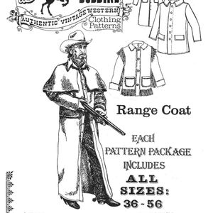 Buckaroo Bobbins Range Coat, Duster & Barn Coat Sewing Pattern sizes 36-56 Civil War, Western, Cowboy