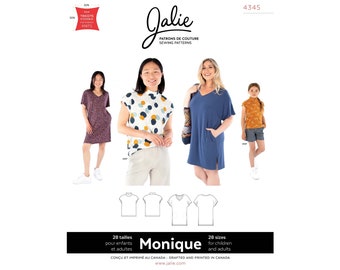 Jalie Monique Sleeveless Top & Short Sleeve V-Neck Dress Sewing Pattern #4345 in 28 Sizes