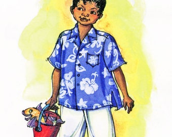 Boys' Loose-fit Hawaiian Aloha Shirt - Victoria Jones Sewing Pattern # 235 size 1-7