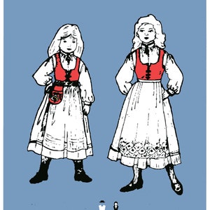 Girls Nordic Style Jumper, Blouse, Apron & Waist-Bag sizes 7-14 Olde Country Costumes Sewing Pattern #876