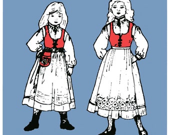 Girls Nordic Style Jumper, Blouse, Apron & Waist-Bag sizes 7-14 Olde Country Costumes Sewing Pattern #876