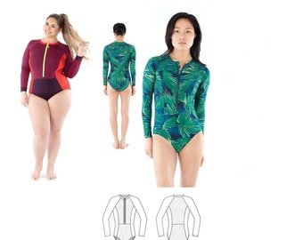 Jalie 4013 Zoe Long Sleeve Front-Zip Swimsuit Sewing Pattern in 28 Sizes for Women & Girls