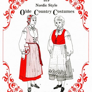 Women's Nordic Style Olde Country Costumes Jumper, Blouse, Apron and Waist-Bag sizes 18W-28W Sewing Pattern # 879