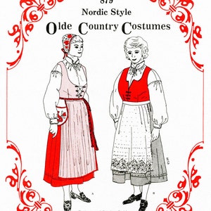 Women&#39;s Nordic Style Olde Country Costumes Jumper, Blouse, Apron and Waist-Bag sizes 18W-28W Sewing Pattern # 879