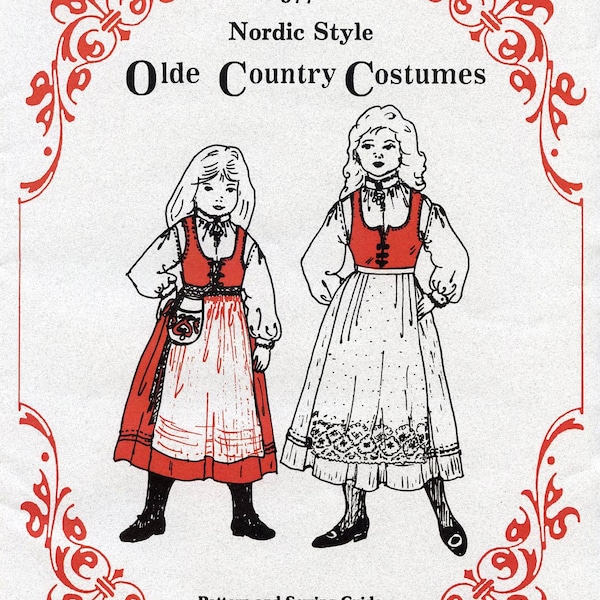 Girls Nordic Style Jumper, Blouse, Apron & Waist-Bag sizes 2-6 Olde Country Costumes Sewing Pattern # 877