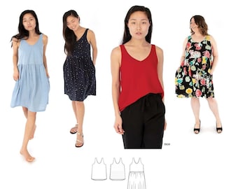 Jalie Michelle V Neck Tank Top & Dress Sewing Pattern 3911 Women's XS-2XL and Girls' 2-13