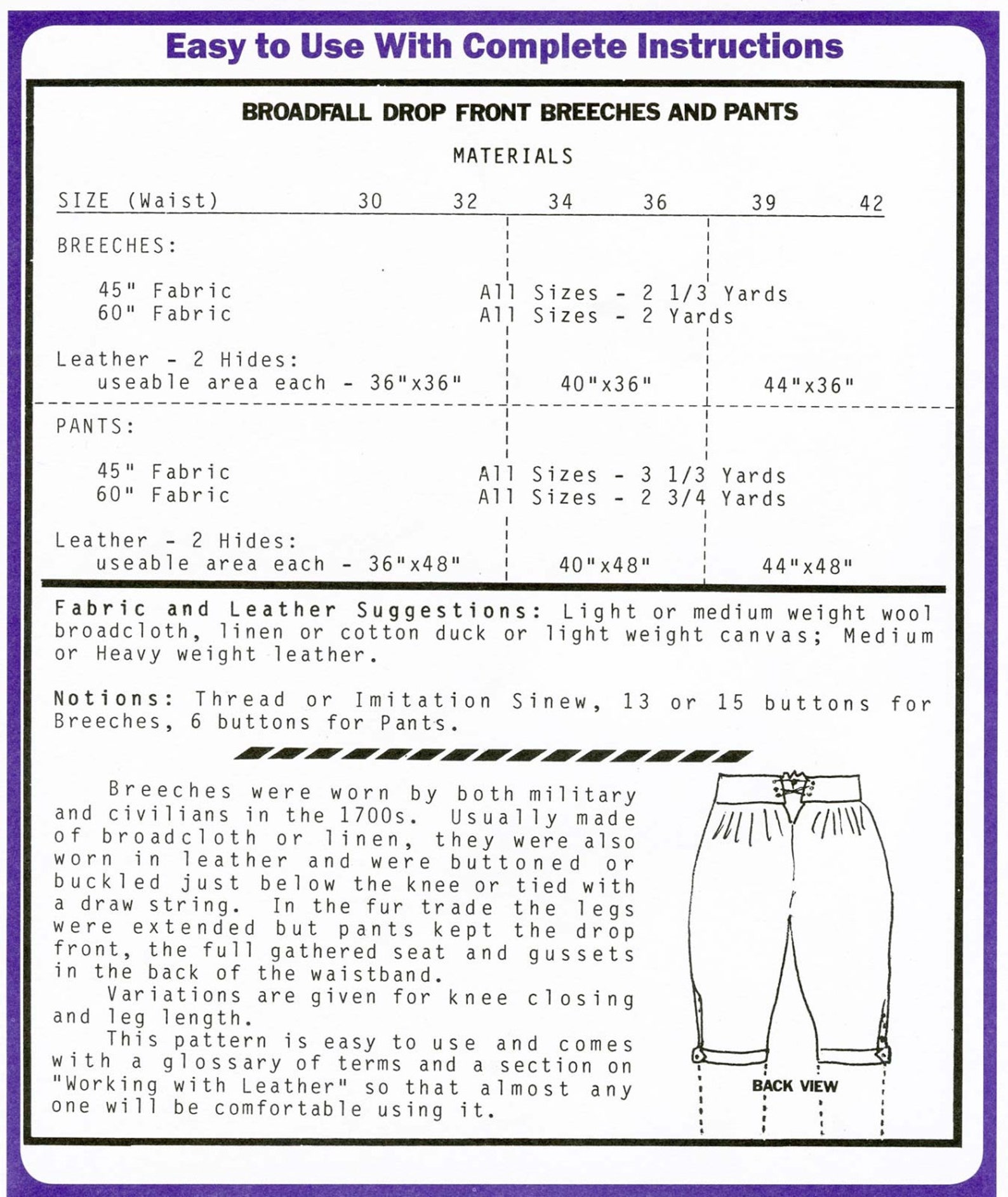 Men's Broadfall Drop Front Breeches & Pants Waist 30-42 - Eagle's View ...
