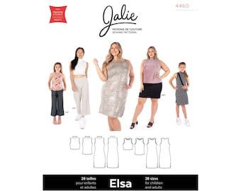 Jalie Elsa Sleeveless Tops and Dress Sewing Pattern # 4460 in 28 sizes for Adult & Child