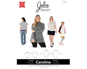Jalie Caroline Raglan T-Shirt & Tunic Sewing Pattern #4346 Women's XS-2X, Girls sizes 2-13