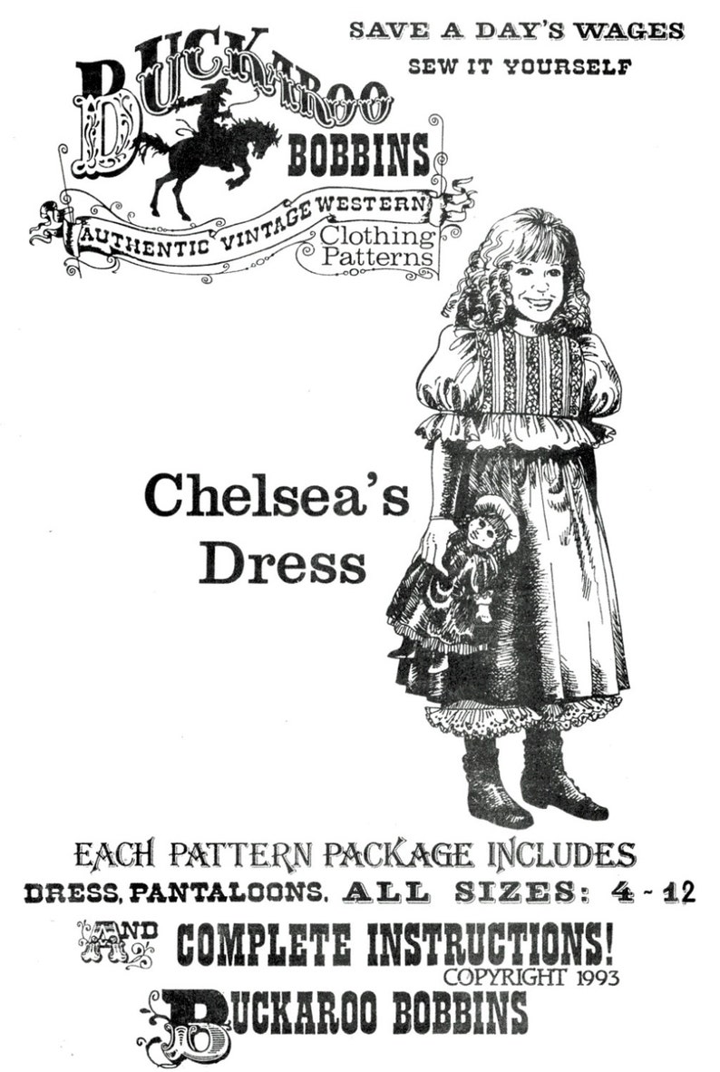 Victorian Kids Costumes & Shoes- Girls, Boys, Baby, Toddler     Buckaroo Bobbins Chelseas Dress & Pantaloons size 4-12 - Girls 1800s Victorian Style Dress Sewing Pattern $7.95 AT vintagedancer.com