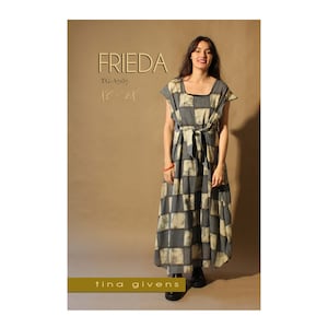 Tina Givens Frieda Long Dress w/Cap Sleeves and Tie Belt sizes XS-2X Sewing Pattern # TG-A7157