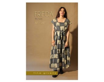 Tina Givens Frieda Long Dress w/Cap Sleeves and Tie Belt sizes XS-2X Sewing Pattern # TG-A7157