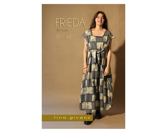 Tina Givens Frieda Long Dress w/Cap Sleeves and Tie Belt sizes XS-2X Sewing Pattern # TG-A7157