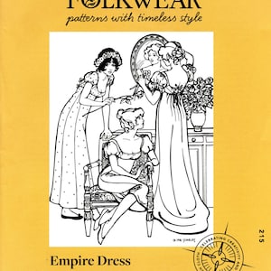 Folkwear 215 Misses' Empire Dress - Regency Gown - Chemise Gown - With Optional Train Sizes S-3XL Sewing Pattern