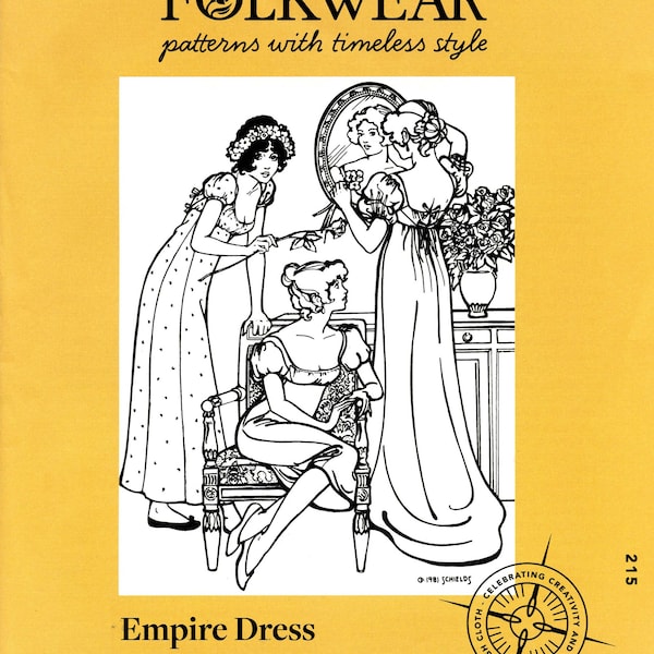 Folkwear 215 Misses' Empire Dress - Regency Gown - Chemise Gown - With Optional Train Sizes S-3XL Sewing Pattern