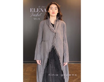 Tina Givens Elena Long Jacket w/Asymmetrical Front sizes XS-2X Sewing Pattern # TG-A7162