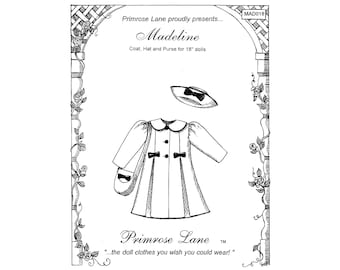 Primrose Lane Madeline Coat, Hat & Purse for 18" Doll Sewing Pattern # MAD018