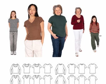 Jalie Tina Essential Tees Sewing Pattern 4672 in 28 Sizes Women and Girls T-Shirts