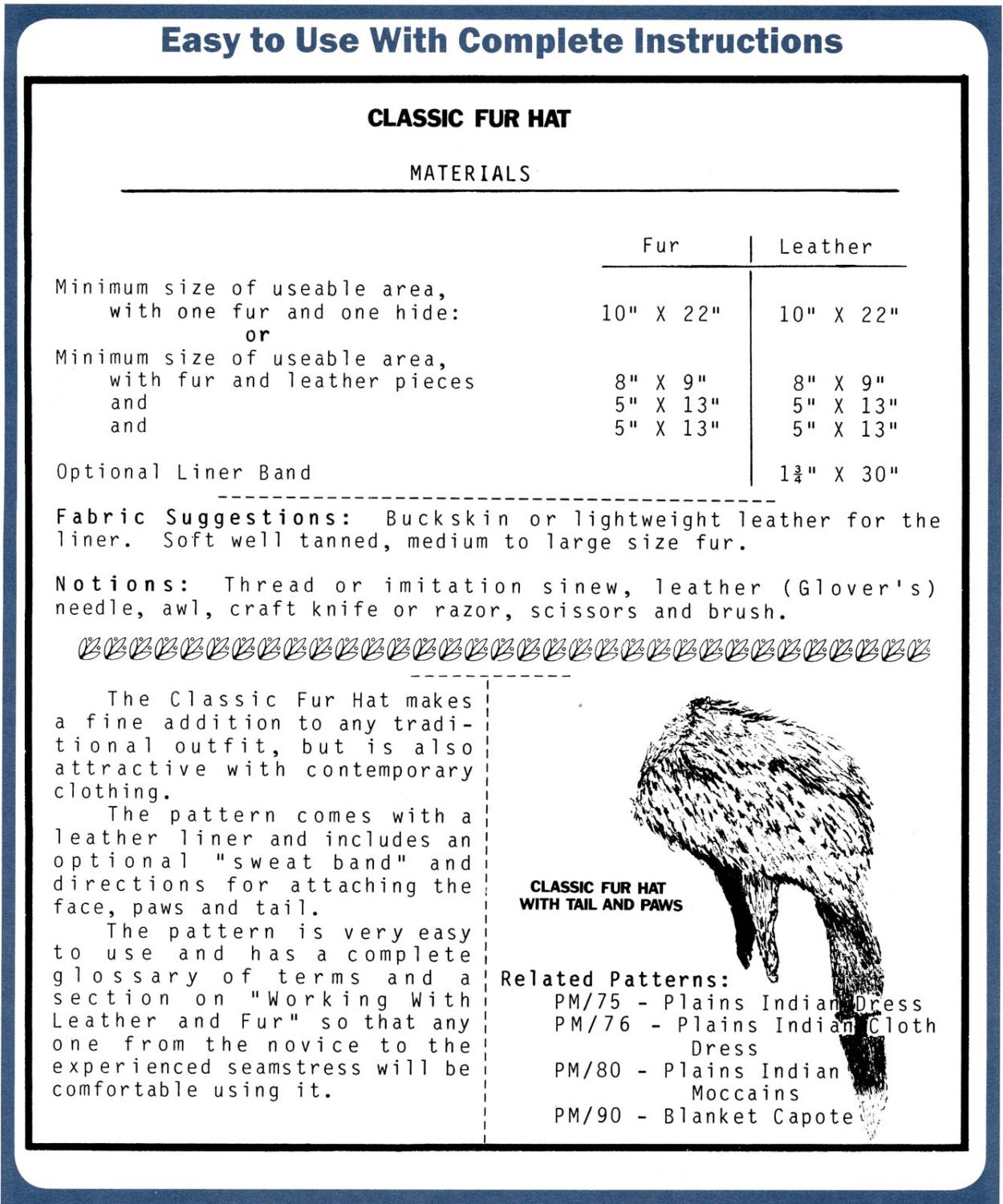 Classic Fur Hat Pattern Frontier, Traditional & Contemporary Style