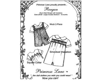 Boy's Infant Romper w/Variations Sizes Newborn - 18 Months - Primrose Lane Sewing Pattern Reagan # 22